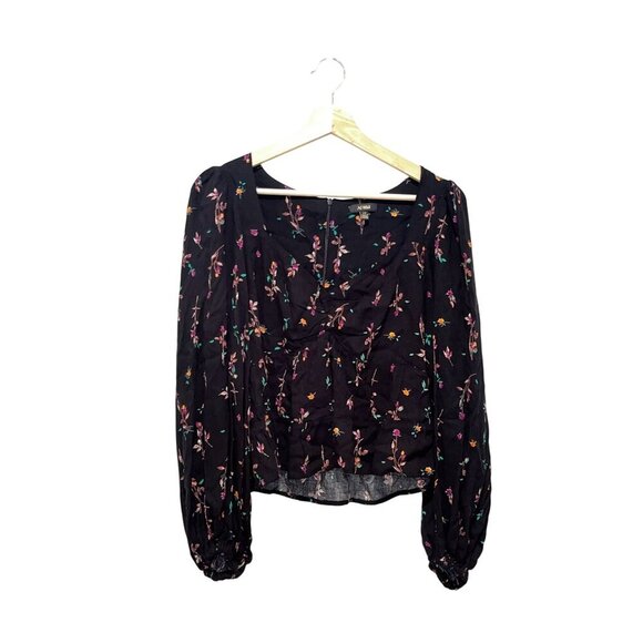 Afrm Black Floral Long-Sleeve Blouse S/P Lightweight & Stylish Women's Top Size - Picture 1 of 6
